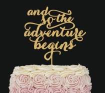 wedding photo -  SALE Cake topper "and so the adventure begins". Wedding cake decor. Wedding wood topper.