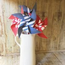 wedding photo - Red White and Blue - set of (6) Large Americana Decor - Paper Pinwheels