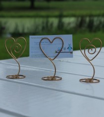 wedding photo - 10 Gold or Silver Heart with Swirl Wire Picture Holder