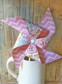 wedding photo - Pinwheels - One Fine Day - Floral Pink Chevron Patterned Pinwheels - Party Favors Wedding Decor - Rustic Vintage Shabby Chic Wedding