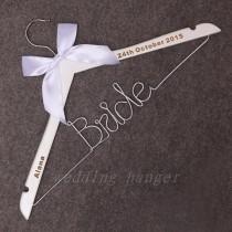 wedding photo - Wire hanger, Name hanger- bridal hanger, Wire wrapped hanger with ribbon, name hanger, bridal hanger, bridesmaid hanger,Handmade Wire hanger
