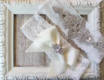 wedding photo - CUSTOMIZE Your Garter - Vintage Wedding Garter Set w/ Crystal Rhinestones on Comfortable Lace, Bridal Garter Set, Crystal Garter Set