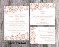 wedding photo -  DIY Wedding Invitation Template Set Editable Word File Instant Download Printable Orange Wedding Invitation Elegant Red Invitations