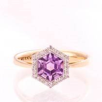 wedding photo - Art Deco Engagement Ring, Unique engagement ring,Statement ring, Two tone Ring, Amethyst Diamond Ring, Hexagon  ring, Halo ring, R018