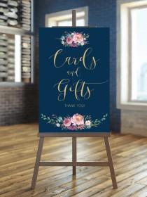 wedding photo - Printable wedding sign, Wedding cards and gifts sign, Floral wedding sign, Gold cards and gifts sign, Custom sign, Navy cards and gifts sign