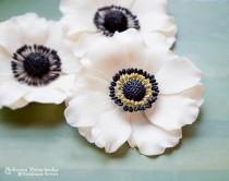 wedding photo - Hair clip and Brooch Anemone White - Polymer Clay Flowers - Wedding Accessories