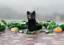 wedding photo - Tiny black wolf matchbox Halloween toy pocket miniature art collectible dog Woodland animals gift kids BJD