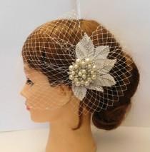 wedding photo - Birdcage veil with Sparkly JEWEL Clip.Bandeaue style veil, Blusher veil, French/Russian Net Veil.Wedding,Bridal birdcage veil fascinator 2PC