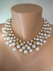 wedding photo -  Vintage Pearl Collar, Pearl Choker, Ivory Pearls, Bridal Pearls, Deco, Great Gatsby, Wedding Jewelry, Mother of the Bride, Statement Choker