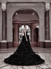 wedding photo - Black Gothic Couture Straples Wedding Dress With Cathedral Long Train - Darmiani Flora Noir