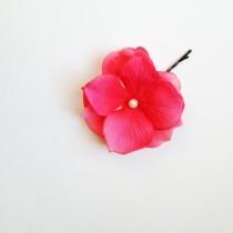 wedding photo - Pink Flower Hair Pin -- Fuchsia Pink Hydrangea Flower Hair Clip / Bobby Pin - Wedding Hair Accessory