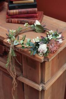 wedding photo - Victoria Flower Crown, Soft Pink Protea Natives Silk Wedding Halo
