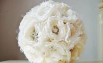 wedding photo - Bridal Brooch Bouquet,  Wedding Bouquet,  Fabric Flower Bouquet,  Handmade Bridal Bouquet, Vintage Wedding, Off White