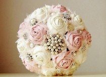 wedding photo - Brooch Wedding Bouquet, Vintage Bridal Bouquet, Fabric Flower Bouquet,  Wedding Bouquet,  Pink Flowers