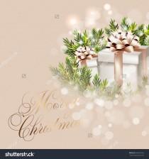 wedding photo - Merry Christmas invitation gift box in wreath of fir branches