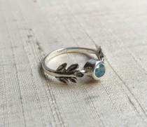 wedding photo - SALE Treated Blue Opal and Sterling Silver- The Fire Leaf Ring