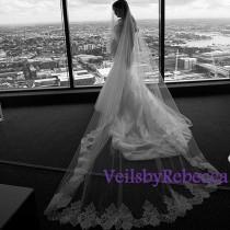wedding photo - 1 tier cathedral lace veil, ivory lace cathedral drop veil, white lace cathedral wedding veil,lace drop cathedral wedding veil V611D