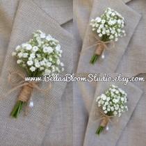 wedding photo - Rustic Boutonniere - Baby's Breath Boutonnieres, mens white boutonniere  Baby's Breath Corsages- Beach wedding -Tropical boutonniere etsy