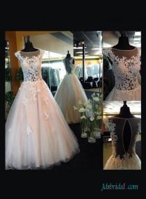 wedding photo - Sexy illusion lace sheer back ball gown wedding dress