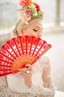wedding photo - Lace Hand Fan-Red Spanish Hand Fan- Hand Held Fan- Bouquet Alternative- Gift for Her- Gift under 50- Folding Hand Fan- Spanish Wedding Fan