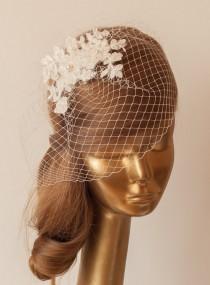 wedding photo - BIRDCAGE VEIL. Ivory veil .Romantic Wedding Headpiece with beautiful,delicate LACE Flowers.Bridal Fascinator