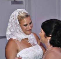 wedding photo - Bridal Babushka - Dollar, Money Dance - White/Ivory Lace - Polish Custom, Tradition - Polka - Headscarf  - Wedding Reception Accessories