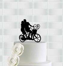 wedding photo - Wedding Cake Topper,Bicycle Cake Topper,Mr & Mrs Cake Topper,Bride And Groom On Bike Cake Topper,Wedding Topper,Silhouette Wedding Topper
