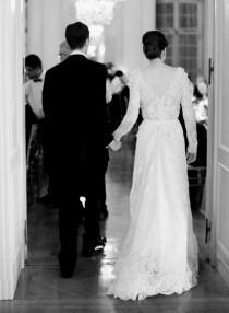 wedding photo - Modest bateau neck lace long sleeved wedding dress