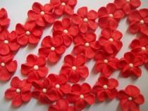 wedding photo - Small red royal icing flowers -- Cake decorations cupcake toppers (24 pieces)