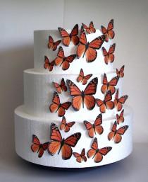 wedding photo - Edible Butterfly Cake Decorations, Orange Monarch Edible Butterflies, Set of 24 DIY Cake Decor, Edible Cake Decorations, DIY Wedding Cake