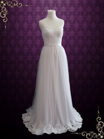 wedding photo - Simple Destination Lace Wedding Dress With Thin Straps And Open Back 
