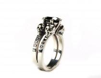 wedding photo - Skull Engagement Ring, Diamond Skull Ring, Goth Engagement Ring, Rock n Roll Wedding Ring, Memento Mori Ring, Womens Skull Ring, All Sizes