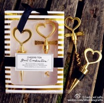 wedding photo - Beter Gifts With a bottle stopper and cork screw, you've got what you need to start a great wine night! The perfect little favor for a wedding or bridal shower, Beter Gift's Cheers to a Great Combination Gold Wine Set comes equipped with an open-heart des