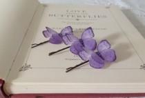 wedding photo - Hand Cut silk butterfly hair pin - Lavender Sparkles
