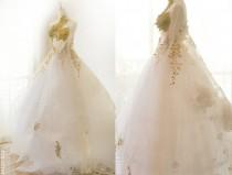 wedding photo -  Melody Handmade Chiffon Flowers Romantic Gold embroidery Wedding Dress