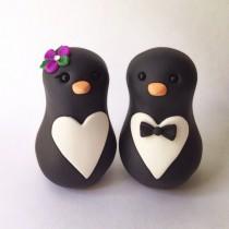 wedding photo - SALE was 70 READY to SHIP Penguin love Wedding Cake Topper Handmade