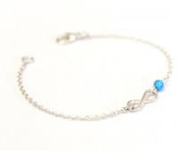 wedding photo -  Sterling Silver Infinity and Opal Bracelet, blue tiny opal bracelet, Minimalist Delicate bracelet Birthday Gift, Everyday bracelet,