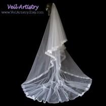 wedding photo - Long Wedding Veil, Radiance Veil, 2 Tier Veil, Cathedral Veil, Sheer Organza Ribbon Veil, Made-to-Order Veil, Handmade Veil
