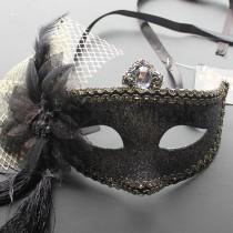 wedding photo - Black Venetian Floral Glitter Masquerade  Mask for Prom Ball Mardi Wedding Party  5E2A  SKU: 6E42
