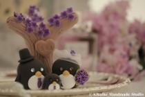 wedding photo - penguins  with sakura tree and butterflies Wedding Cake Topper (K449)
