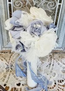 wedding photo - Silk flower  Bouquet, Dusty Blue Bridal bouquet , alternative bouquet, wedding flowers, shabby chic bouquet, brooch bouquet