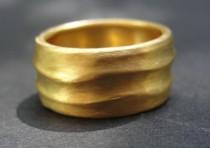 wedding photo - Wedding Ring - Gold Wedding Band - 18k Gold Waves Wedding Band