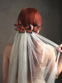 wedding photo - Butterfly headpiece, wedding veil, bridal veil, butterfly comb, wedding headpiece, whimsical head peice, monarch hair accessories - Florence