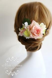 wedding photo - Bridal Hair Accessory, pink roses wild flowers, Bridal Hair comb hairpiece flower, Bridesmaid, Rustic Vintage outdoor wedding woodland