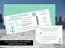 wedding photo -  DIY Printable Wedding Boarding Pass Luggage Tag Template | Invitation | Editble MS Word file | Instant Download | Cruise Ship Emerald Green