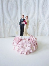 wedding photo - Pink Paper Flower Handcrafted Plaster Cake Topper Vintage Inspired
