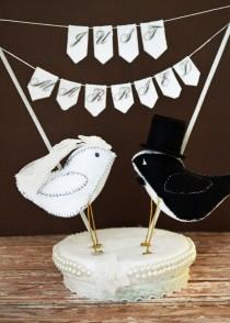 wedding photo - Felt Love Birds Wedding Cake Topper