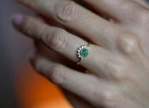 wedding photo - Emerald Engagement Ring, Emerald Diamond Ring, Diamond Emerald Ring, Solitaire Emerald Ring, Gold Emerald Ring