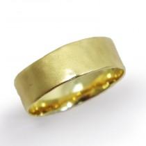 wedding photo - Hammered matte wedding band.  7mm Wide wedding band - 14k yellow gold ring  hes and hers wedding band, matte wedding ring (gr-9379-1491).