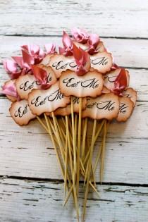wedding photo - Vintage Inspired "Eat Me" Cupcake Toppers - Set of 12 - You Choose Ribbon Color